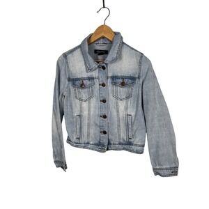 JouJou Womens Button Distressed Denim Jean Jacket Medium